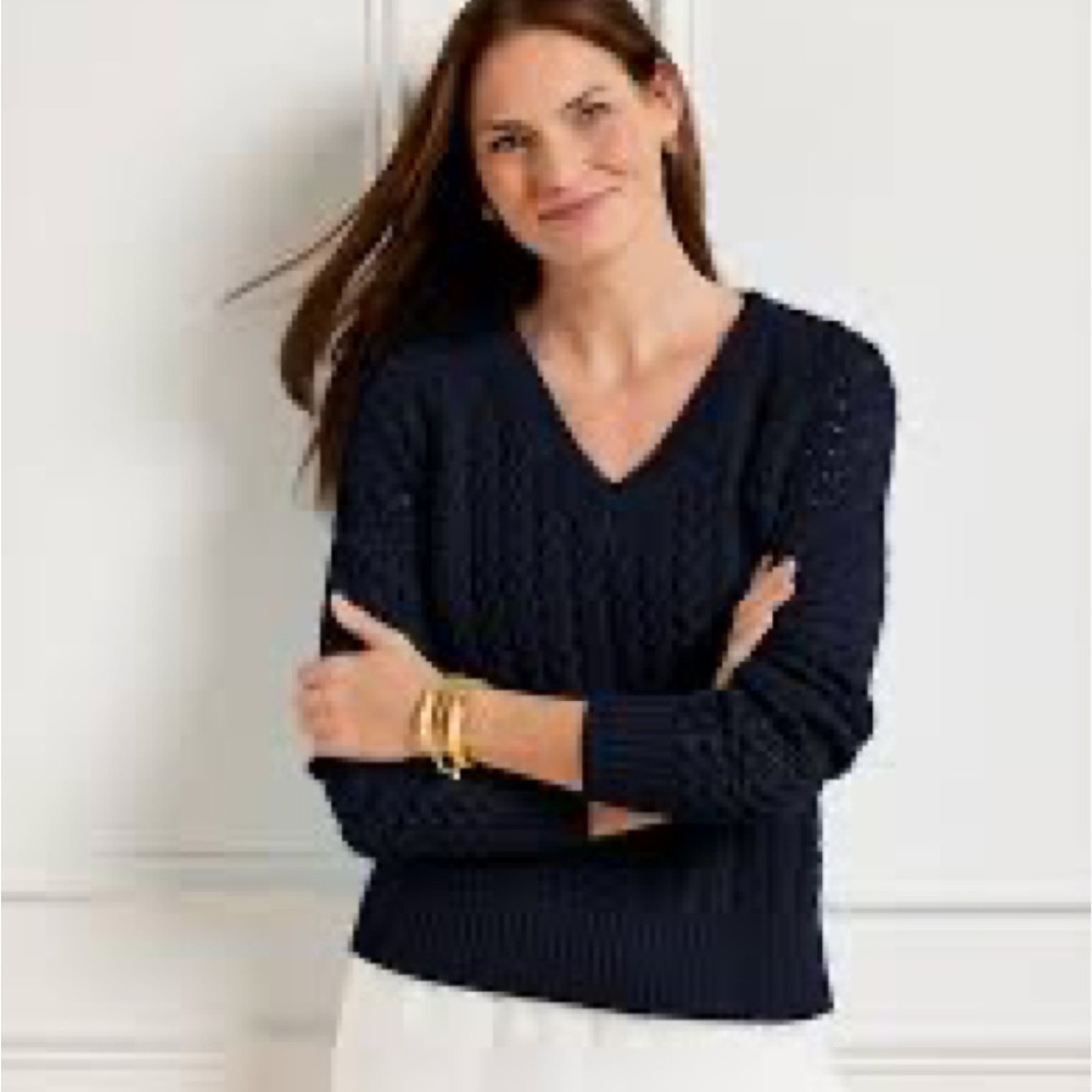 Talbots Cable Black V-Nexk Sweater, Medium